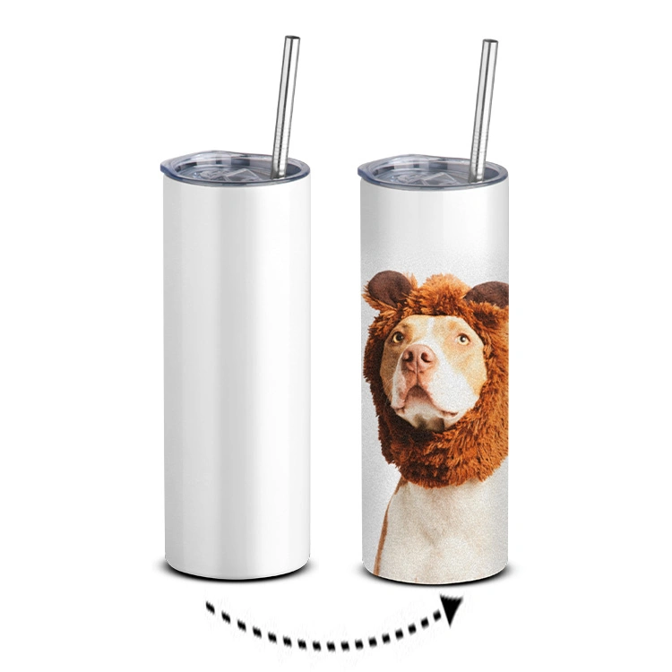 Free Shipping Sublimation Blank Double Wall Stainless Steel Vacuum Insulated Cup Straight Tumbler with Lids and Straw