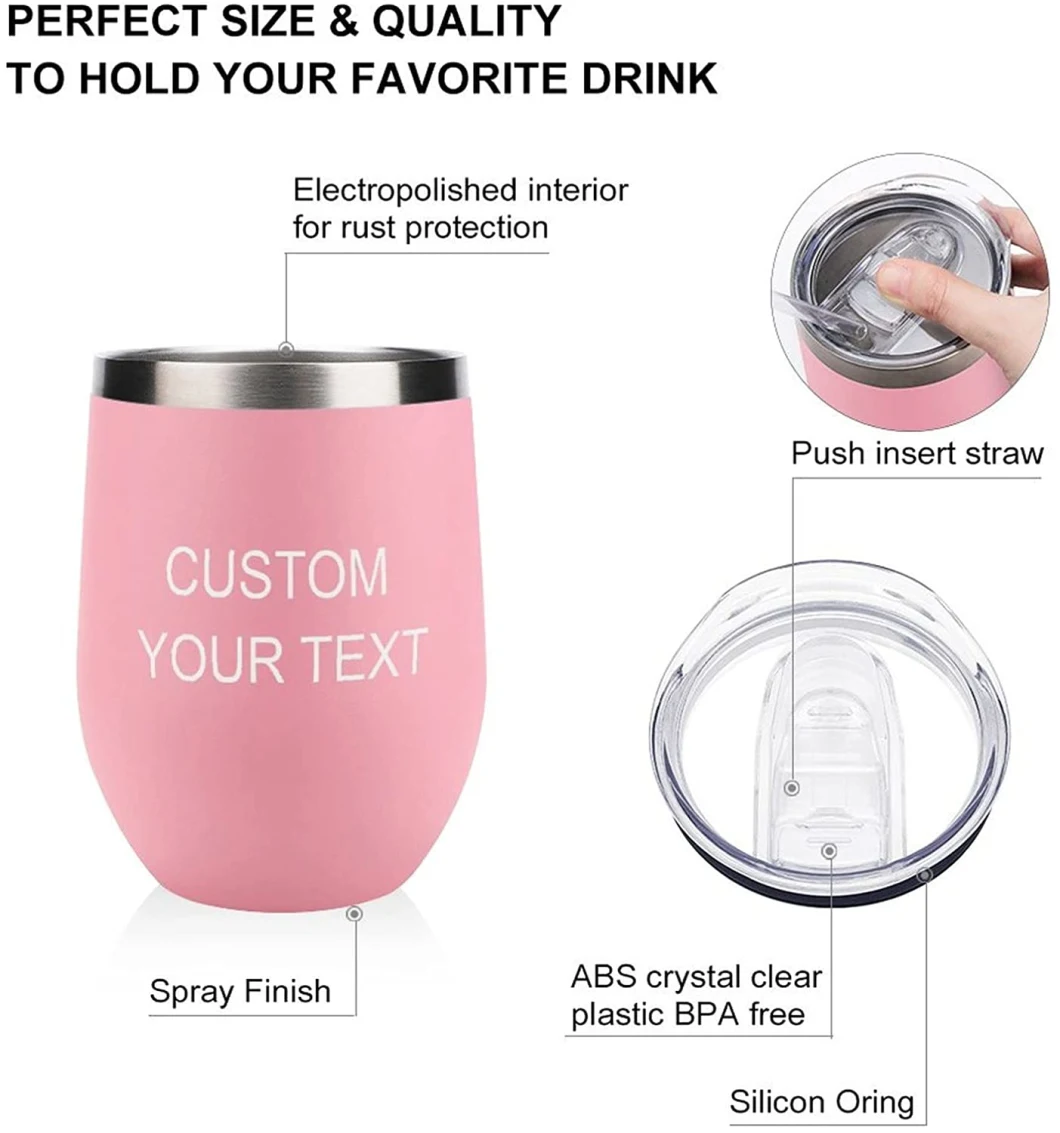 Double Walled Travel Stainless Steel Wine Tumbler Personalized Insulated 12oz Custom Eggshell Mug Cup Tumbler with Text Message Gift for Friends
