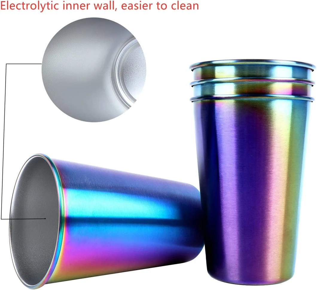 Stainless Steel Cups Shatterproof Pint Drinking Glasses Metal Drinking Cups for Kids and Adults