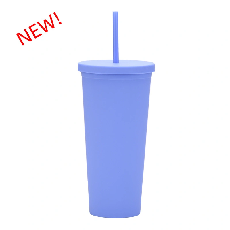 New Double-Layer Plastic Straw 22oz Large-Capacity Outdoor Frosted Water Cup