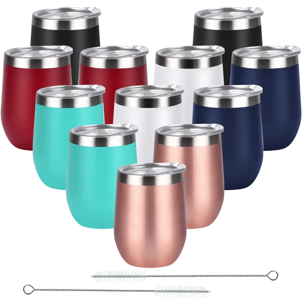 12oz Wine Tumbler with Lid Stemless Wine Glasses Double Wall Vacuum Travel Mugs Stainless Steel Coffee Cup for Cold & Hot Drinks Wine Coffee Cocktails Beer