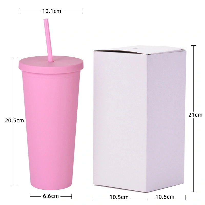New Double-Layer Plastic Straw 22oz Large-Capacity Outdoor Frosted Water Cup