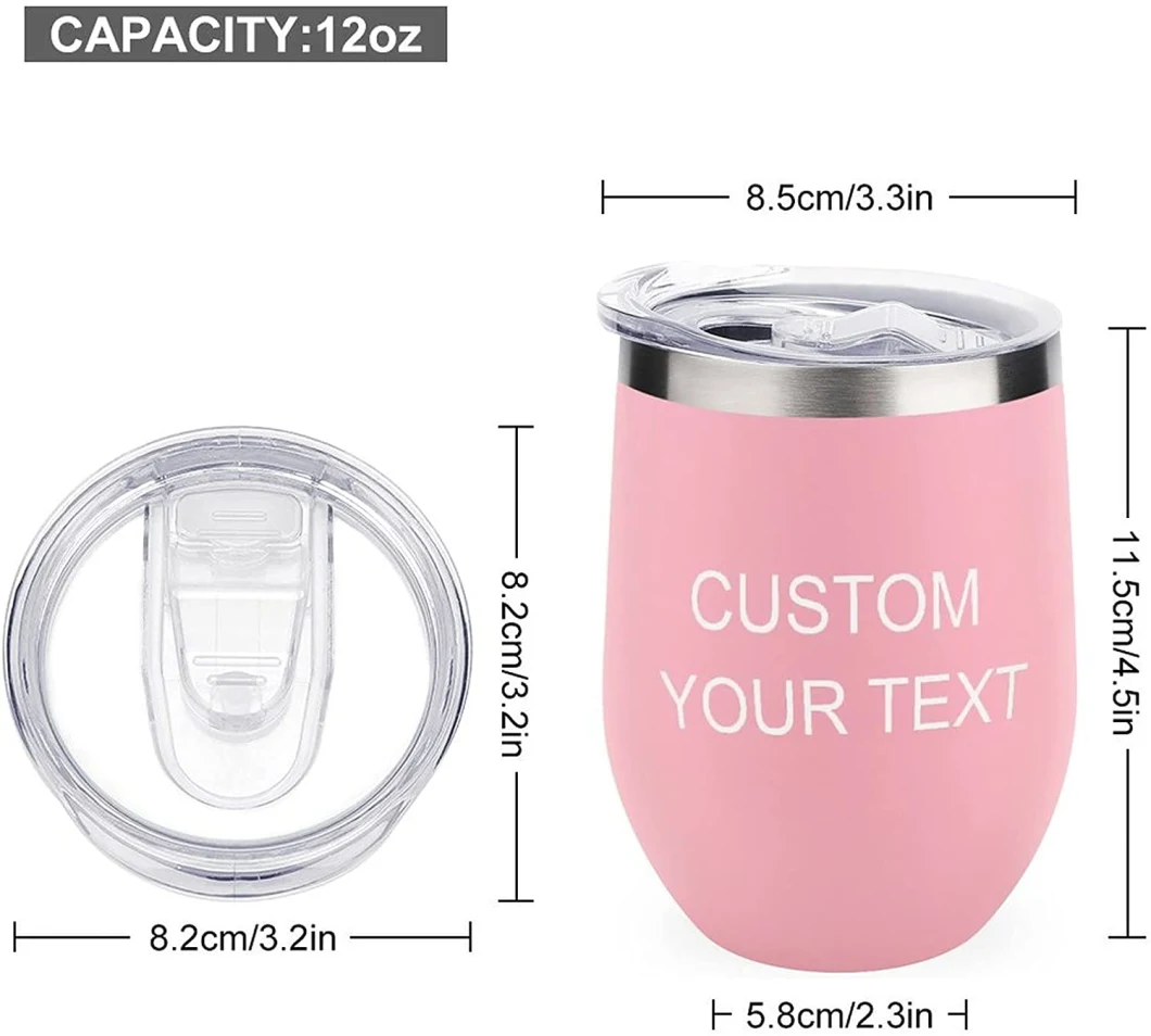 Double Walled Travel Stainless Steel Wine Tumbler Personalized Insulated 12oz Custom Eggshell Mug Cup Tumbler with Text Message Gift for Friends