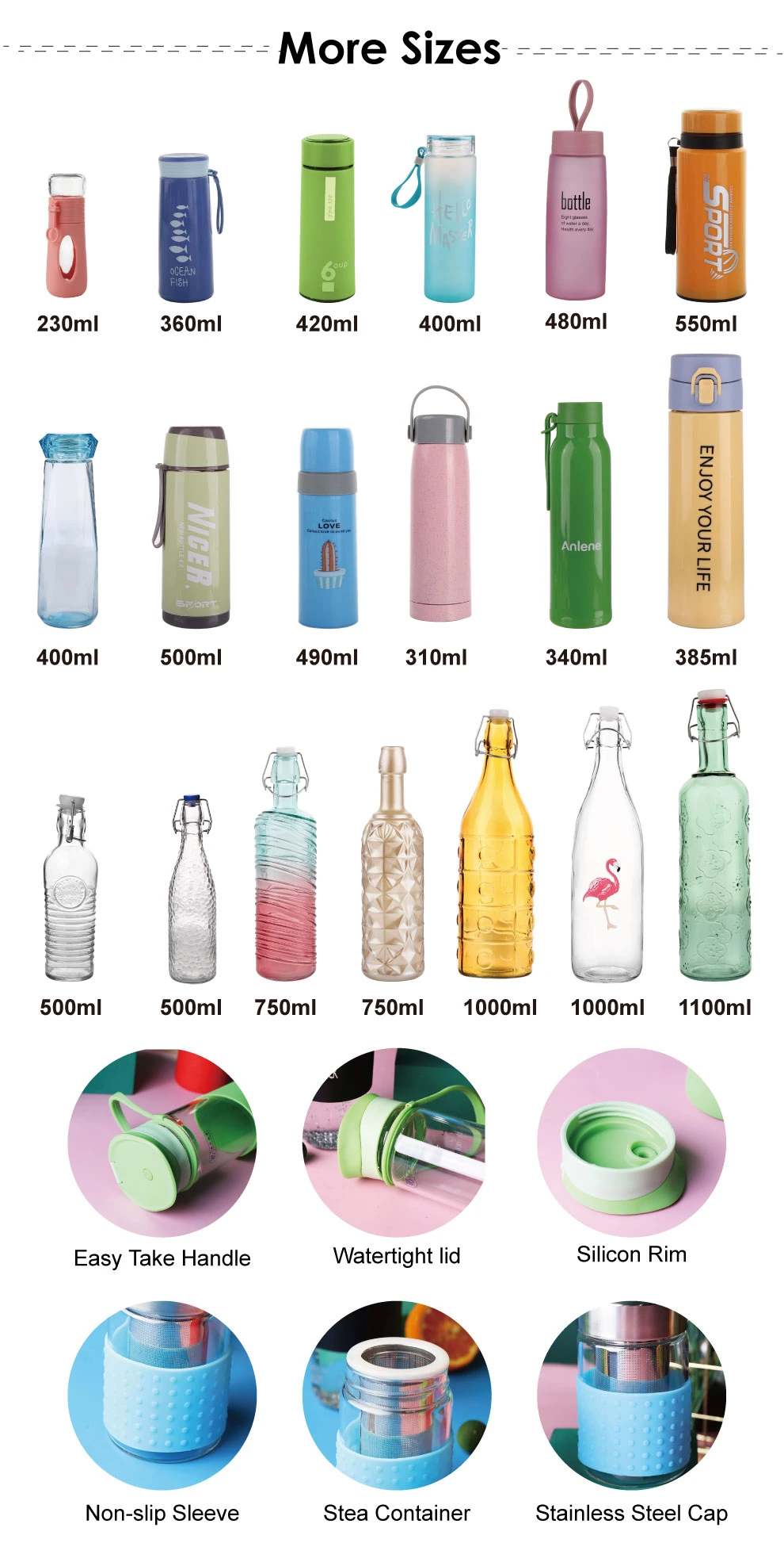 Cheap Price Colored Glass Water Bottle with Sealed Lid Spray Color