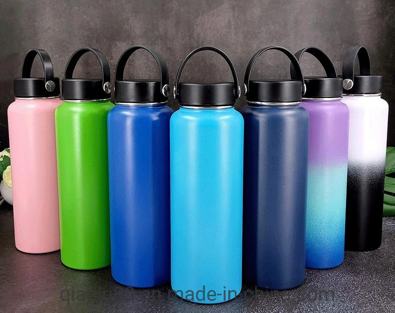 Wholesale Customize Logo Factory Supply 12 14 16 18 22 32 40oz Wide Mouth Termo Sports Vacuum Hydro 32oz Water Bottle Flask with Straw Flex Lids