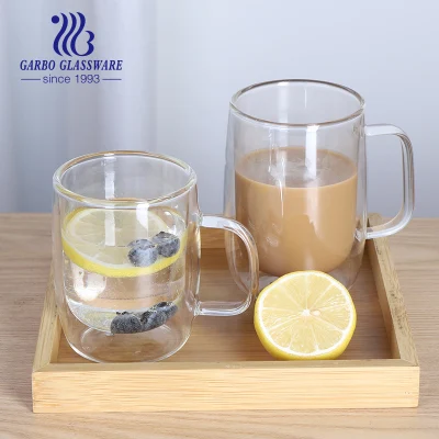 Loja Online Popular Caneca de Chá de Vidro Pirex de Parede Dupla Latte Café Copo de Vidro com Alça 250ml Grau Alimentício Copo de Água de Chá Transparente