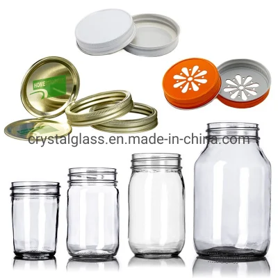 Frasco de pedreiro de vidro de boca larga personalizado 8oz 16oz 32oz 1500ml com tampa tipo dividida para armazenamento de alimentos e bebidas