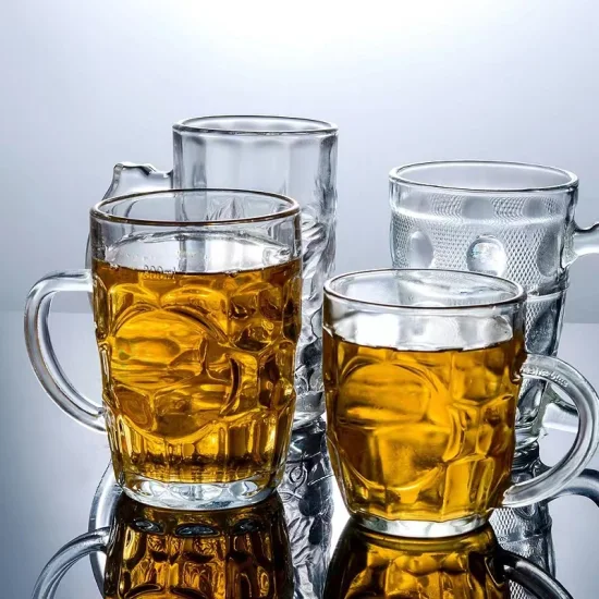 Canecas de cerveja de vidro com alça Copos de vidro para beber bebidas para água, vinho, suco e jantar em bar